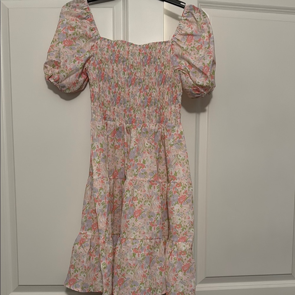 SHEIN Floral Puff Sleeve Dress - Pink and Green NWOT